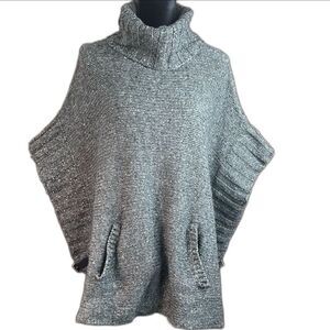 CYNTHIA ROWLEY Gray Cowl‎ Neck Wool Knit Blend Poncho Equestrian Western | Sz S
